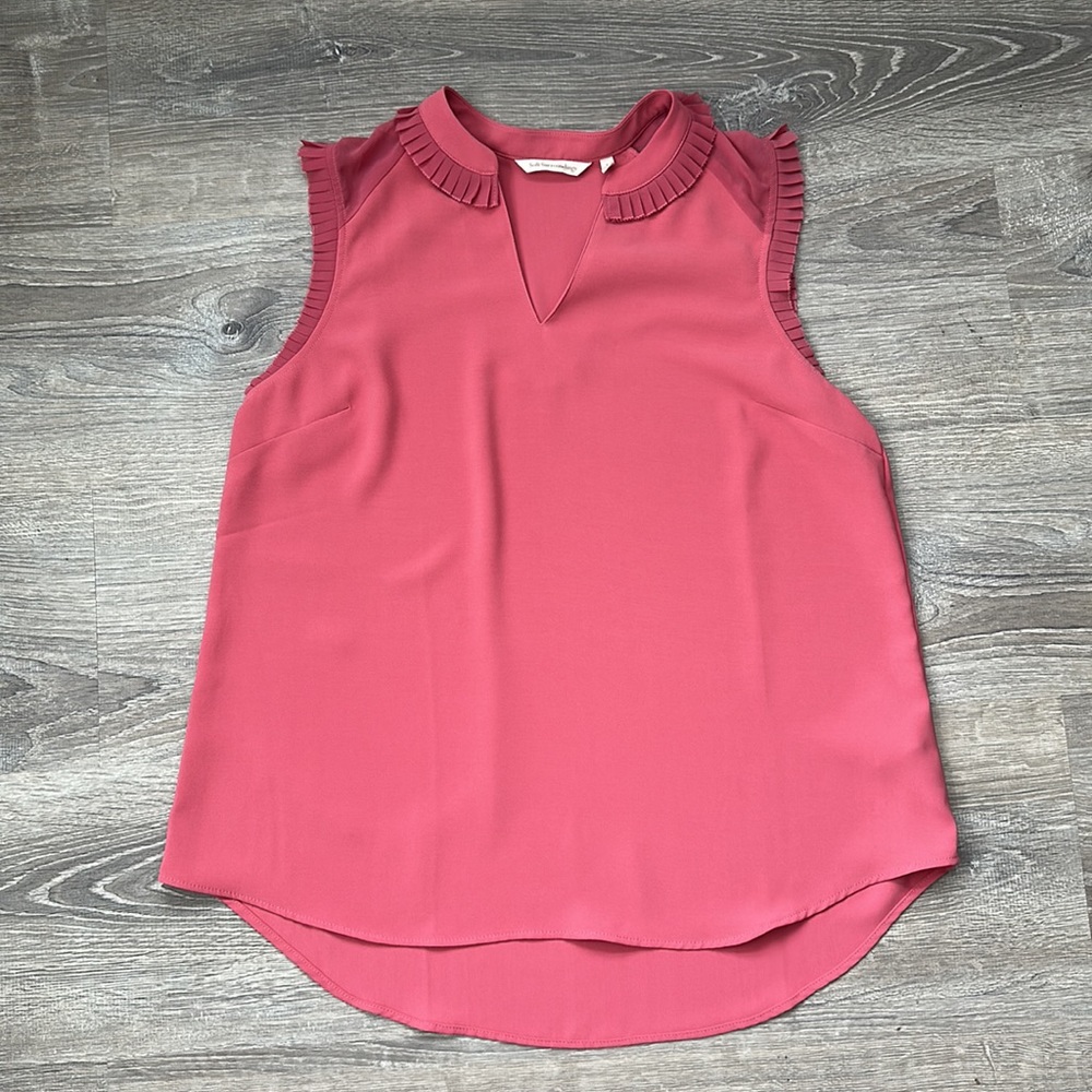 Soft Surroundings Pink Sleeveless Ruffle Collar Blouse